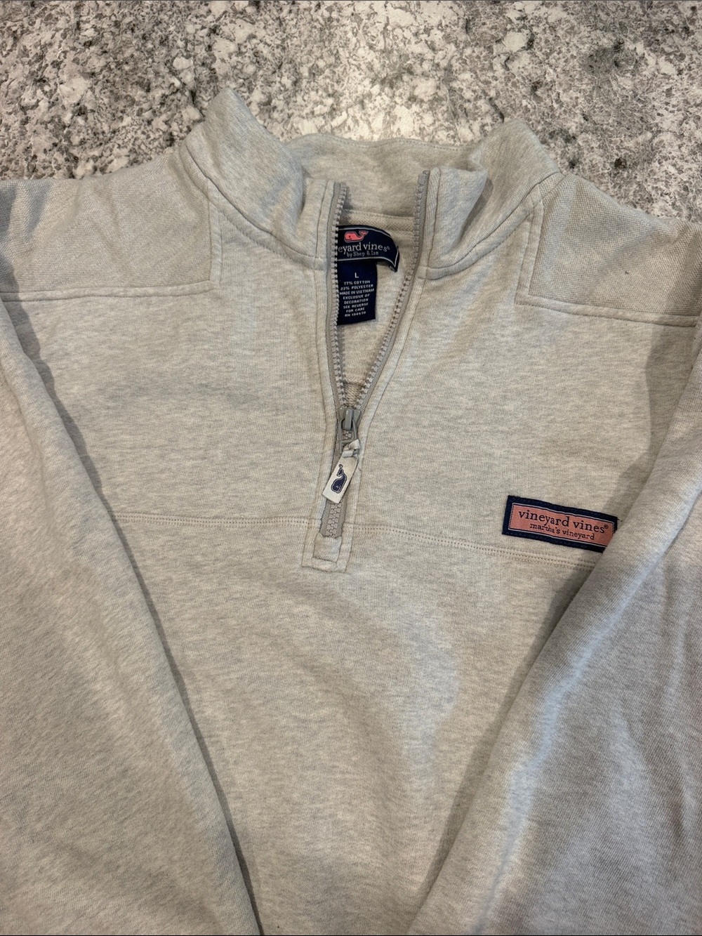 Vineyard Vines Light Heather Gray Quarter-Zip Pullover with Logo Patch